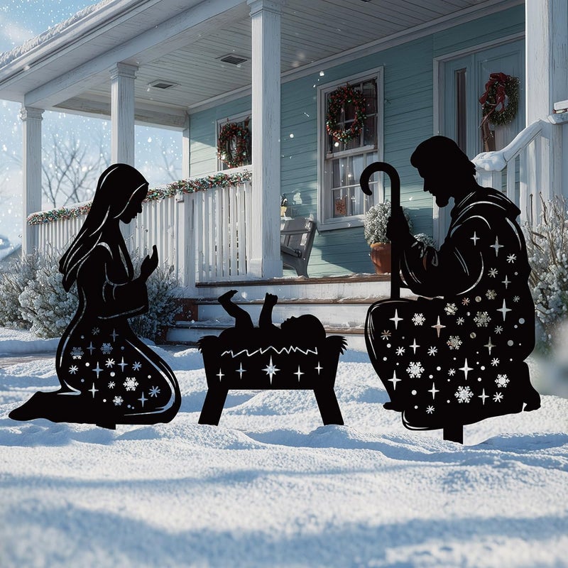 Doesen Metal Nativity Scene Outdoor Christmas Decorations, 17” Nativity Silhouette Outdoor Nativity Scene Set, Weather Resistant Outside Nativity Scene Outdoor Yard Stakes for Yard Lawn Garden Pathway - Image 1